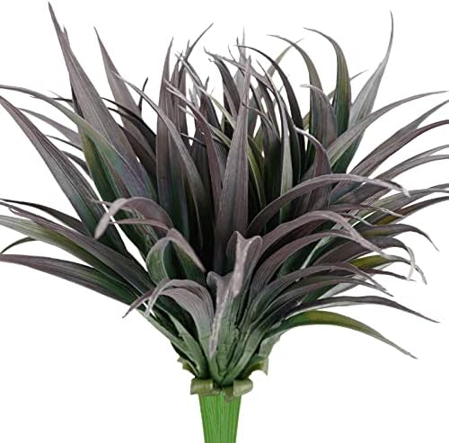 6Pcs Artificial Grass Fake Plants 17.3in Outdoor Plants UV Resistant Faux Greenery Stems Fake Grass for Home Window Garden Office Patio Pathway Front Porch Halloween Décor Green & Black by Phliofd