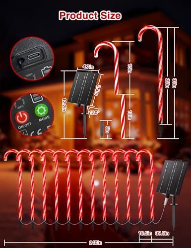 COOLWUFAN 24 Pack 28" Solar Candy Cane Path Lights Christmas Decorations - Image 4
