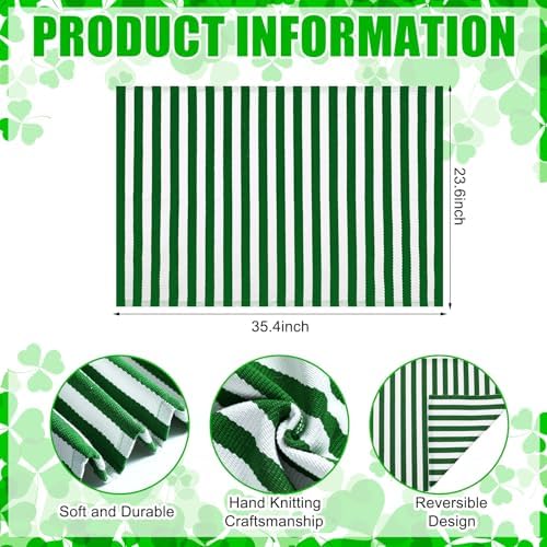 Moucuny 2' X 3' Green and White St.Patrick's Day Vertical Stripe Rug - Image 2