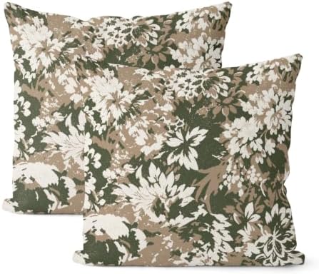 Boho Outdoor Sage Green Floral Vintage Pillow Covers 18x18 Set of 2 by JEFERSO