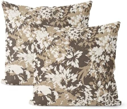 Boho Outdoor Beiga Brown Floral Vintage Pillow Covers 18x18 Set of 2 by JEFERSO