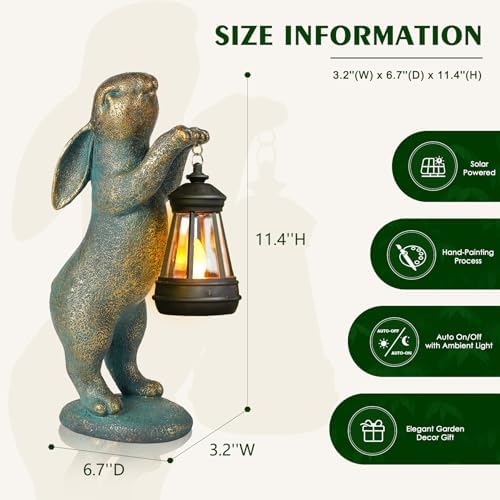 MININOVA Garden Statues Rabbit with Solar Lantern Outdoor Bunny Decoration - Image 4