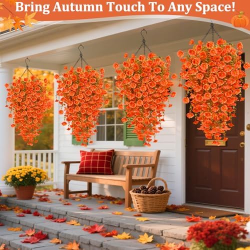 TURNMEON 4 Pcs Artificial Fall Hanging Flowers Morning Glory Eucalyptus - Image 4
