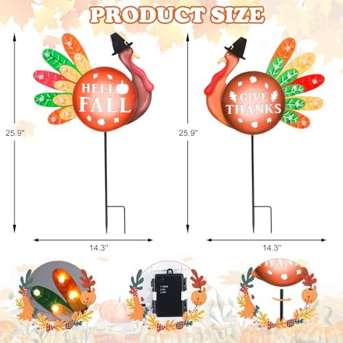 VCUTEKA Lighted Fall Turkeys Outdoor Decor, Thanksgiving Garden Stake - Image 3