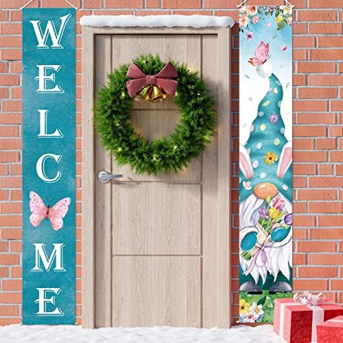 Welcome Spring Porch Banners Spring Gnome Door Banner with Gnome Butterfly Flower Pattern Tulip Hanging Banners Spring Home Decorations for Indoor Outdoor Home Yard Wall Supplies (Tulip Theme) - Image 4