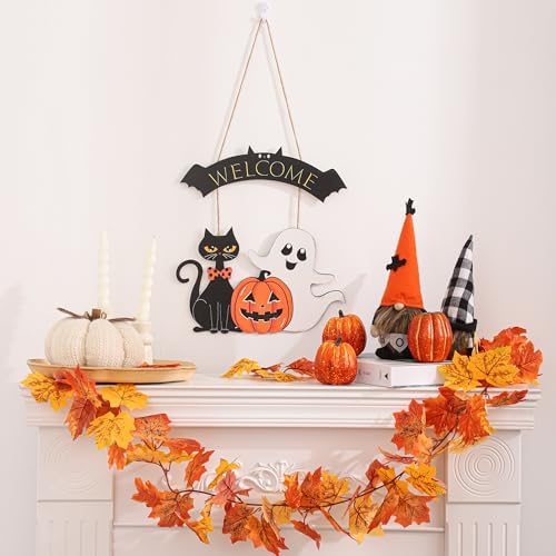 Halloween Door Sign Decorations for Front Door Black Cat Pumpkin Ghost Wreath Yard Wall Decor for Fall Home Halloween Party Outdoor Indoor Decor - Image 3