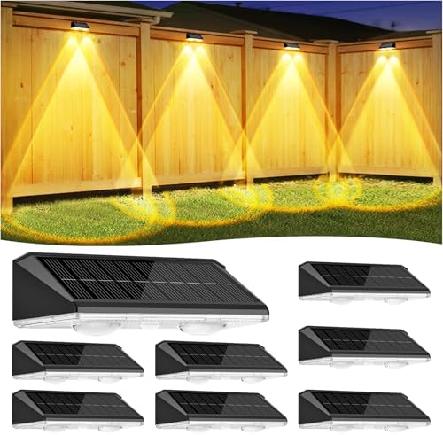 Solar Fence Lights Outdoor 8 Pack, IP65 Waterproof Fence Lights Solar Powered, 3 Modes(Warm/Neutral/Cool White) Solar Deck Light for Decor with Auto ON/OFF, LED Lens for Deck/Wall/Step/Patio/Backyard by Wanderblooms
