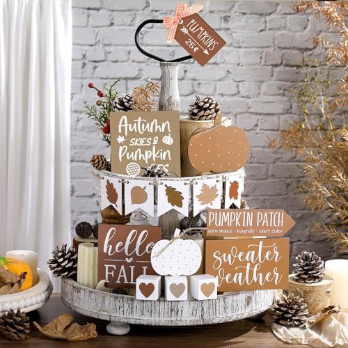 Sumind 15 Pcs Fall Decorations for Home Fall Tiered Tray Decor Set,Leaf - Image 2