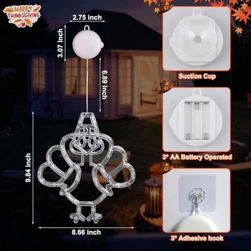 [Timer] 3 PCS Thanksgiving Lights Turkey Maple Leaf & Pumpkin Fall Lights, Thanksgiving Window Lights with Suction Cup, Thanks Giving Lighted Window Decorations for Home - Image 3