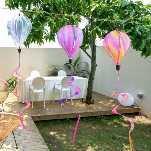 3 Pack Rainbow Hot Air Balloon Wind Spinner Garden Pinwheels Whirligigs Wind Spinner Decorations Outdoor Hanging Decor Lawn Yard Windsock Ornaments - Image 4