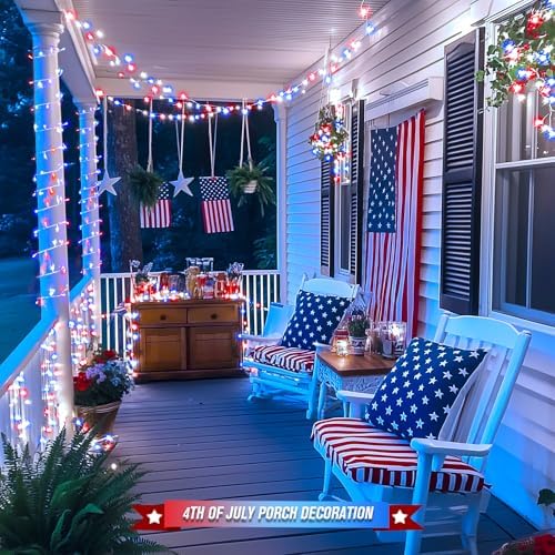 JMEXSUSS 400 LED Red White and Blue String Lights Outdoor, Plug in - Image 2