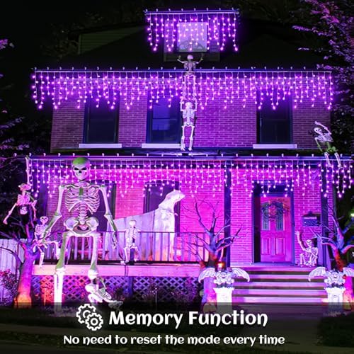 66ft Purple Christmas Lights Outdoor Indoor, 640 LED Icicle Lights for Outside Twinkle Christmas Lights with 120 Drops Clear Wire Timer 8 Modes for House Party Tree Yard Patio Eaves Holiday Decoration - Image 4