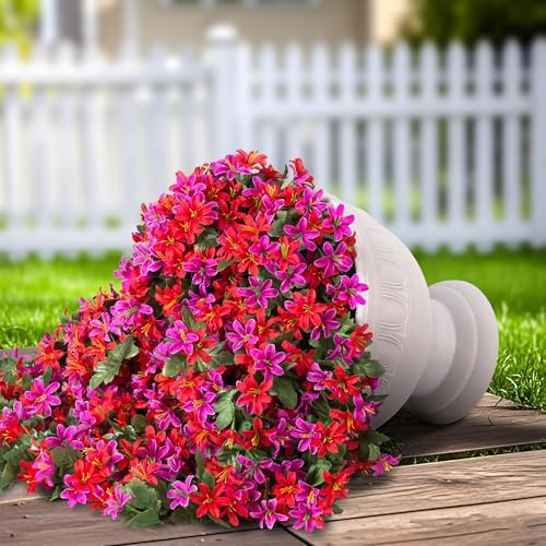 Ivydale Artificial Lily Flowers for Outdoors Fake Hanging Flower Vines for Outside Decoration, UV Resistant 2PCS Faux Plants for Patio Porch Balcony Garden Yard, Mixred - Image 2