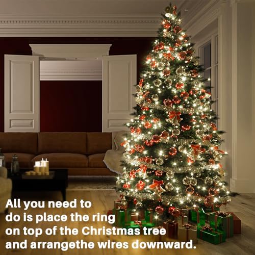 VIL Christmas Tree Lights with Ring,8.2Ft 16 Line 448 LED Green Wire Fairy Waterfall String Light Plug in,Dimmable Cascading Lights with 8 Lighting Modes for Indoor Outdoor Xmas Tree(Cool White) - Image 3