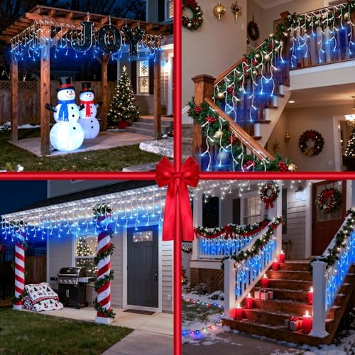 Christmas Icicle Lights Outdoor 60FT 612 LED Drops Blue & White - Image 6
