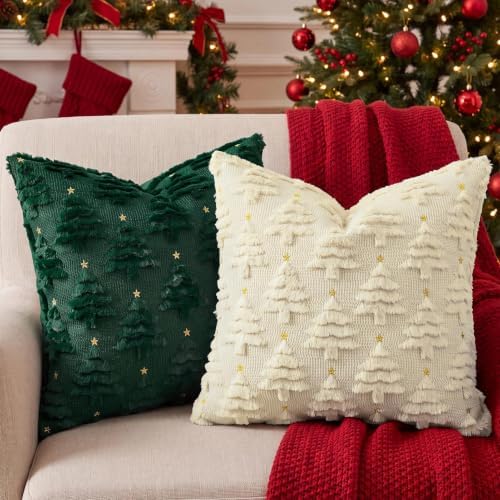 Softalker Christmas Pillow Covers 20x20 Set of 2, Beige Xmas Tree Decor - Image 4