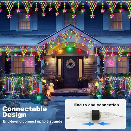Christmas Outdoor String Lights Waterproof, 218 LED 13.8FT Star Curtain Fairy Lights with 11 Drops Connectable Clear Wire Christmas Light Decorations 8 Modes for Eaves Yard Wedding Party Holiday Decor - Image 3