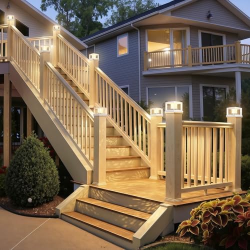 FOLKSMATE Solar Fence Post Cap Lights 12 Pack Outdoor Waterproof White - Image 6