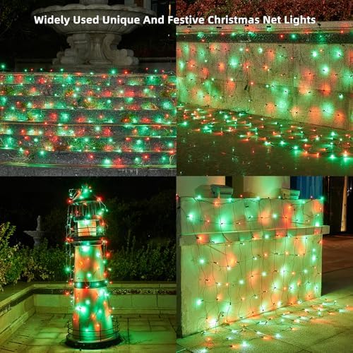 Dirnun Led Christmas Net Lights Red and Green Outdoor Christmas Lights 160LED 5ftx7ft, Waterproof Outdoor Indoor Fairy Mesh Net Light for Xmas Party, Yard, Patio, Trees, Shrubs, Bushes Decorations - Image 2