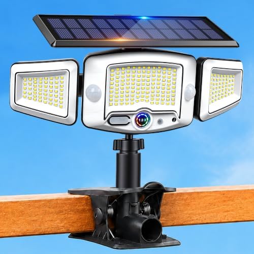 4000mAh Clip on Solar Lights Outdoor, 2500LM Motion Sensor Outdoor Lights with Digital Display, 270° Wide Angle &Dual PIR Sensors, IP65 Waterproof Solar Flood Lights for Fence Yard Deck Camping（1Pack） by LightupYourLife