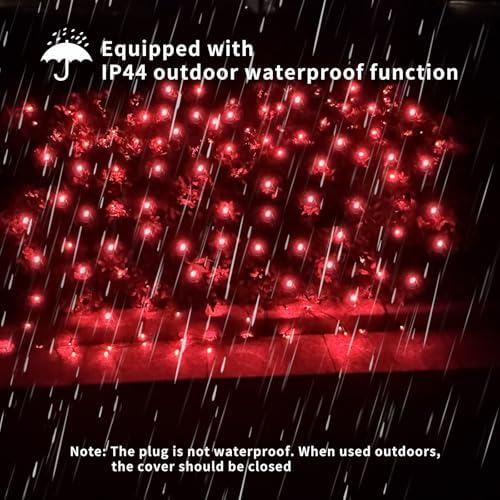 LED Christmas Net Lights Outdoor, UL Certified, 144LED 6ftx6ft, Green Wire, Connectable Waterproof Mesh Light for Christmas Party, Yard, Shrubs and Bushes Decorations (Red) - Image 2