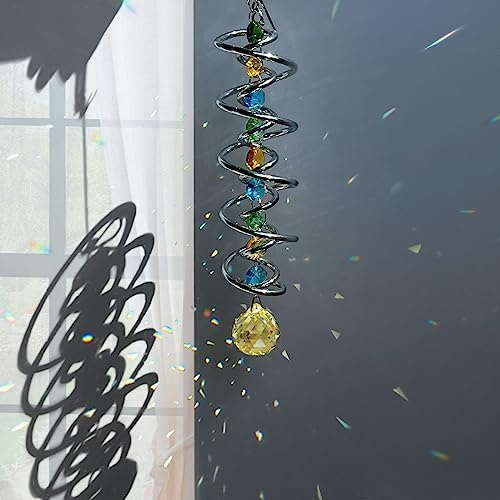 FONMY Gazing Ball Spiral Tail -Decorative Wind Spinner Sun Catcher Rainbow Maker Double-Spiral W/Golden Crystal Ball and Chain Crystals for Indoor Outdoor Garden Decoration -14 inch Height - Image 5