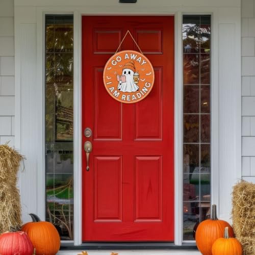 Halloween Ghost Reading Door Sign Decor Halloween Wreaths for Front Door - Image 3
