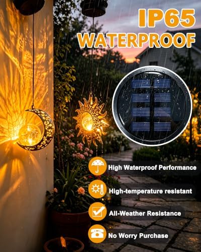 Solar Hanging Sun Moon Lights, Outdooor Lanterns Waterproof Garden Gifts - Image 6