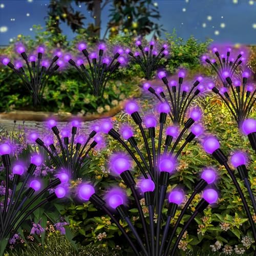Kohlrabi Solar Garden Lights Outdoor, 4 Pack 32 LED Solar Purple Firefly Lights Waterproof, Sway by Wind, Halloween Swaying Light for Yard Patio Backyard Garden Planter Flower Bed Pathway Decoration - Image 6