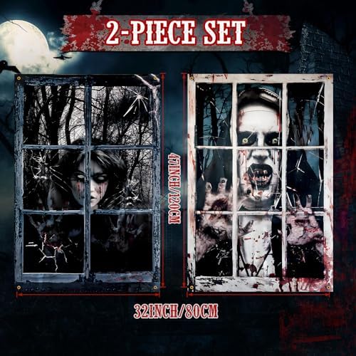 Halloween Window Decorations 2-Pack Blood Ghosts, 32" x 47" - Image 2