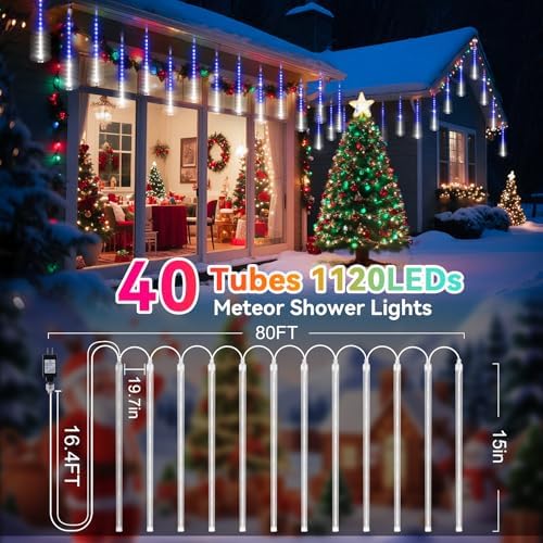 KNONEW 40 Tubes 1440 LED Meteor Shower Lights Christmas Lights Outdoor - Image 6