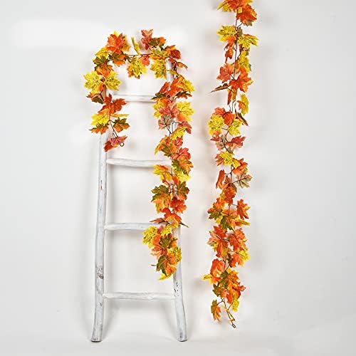 DearHouse 2 Pack Fall Garland Maple Leaf, 5.9Ft/Piece Hanging Vine Garland Artificial Autumn Foliage Garland Thanksgiving Decor for Home Wedding Fireplace Party Christmas (Light Green) - Image 6