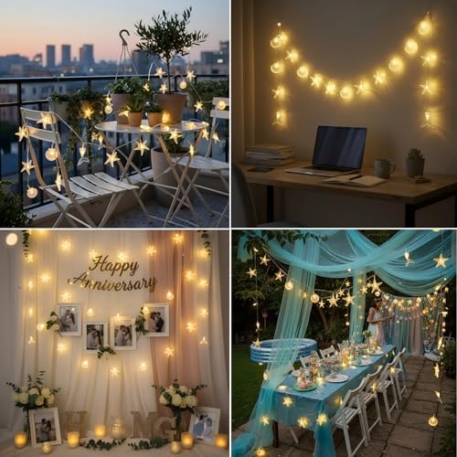 30 LED Mermaid Fairy Lights with Starfish & Seashells, Battery Operated Waterproof Decorative String Lights for Bedroom, Party, Wedding, Garden, Mermaid Theme Decor (Warm White) - Image 4