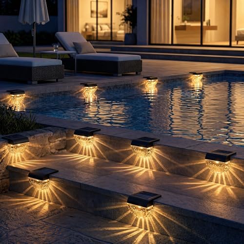Melunar 8 Pack Solar Deck Lights Outdoor, Solar Step Lights Waterproof for Outside, Yard, Patio, Garden, Pool, Railing, Stairs, Fence (Warm White) - Image 4