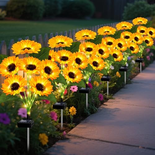 6 Pack with 36 Sunflower Solar Flowers Solar Lights Outdoor Garden Decor by EDOF