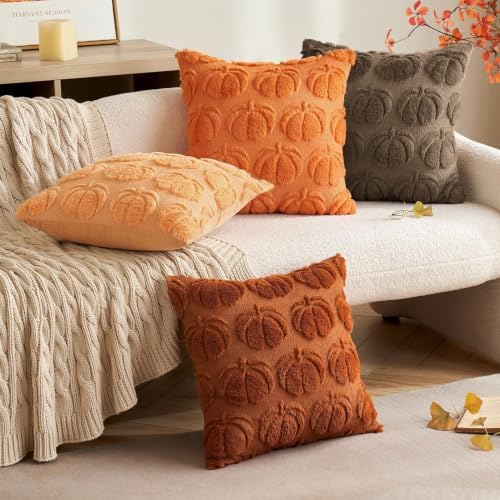 MIULEE Fall Pillow Covers Pumpkin Fall Decor 20x20 Coco Brown - Image 3