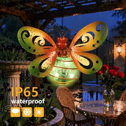 2 Pack Butterfly Garden Decor with Bouncy Springs Pendant Lights Birthday Gifts for Women Mom,Hanging Solar Lights Outside Waterproof Metal Solar Outdoor Decoration for Yard, Porch,Patio,Backyard - Image 5