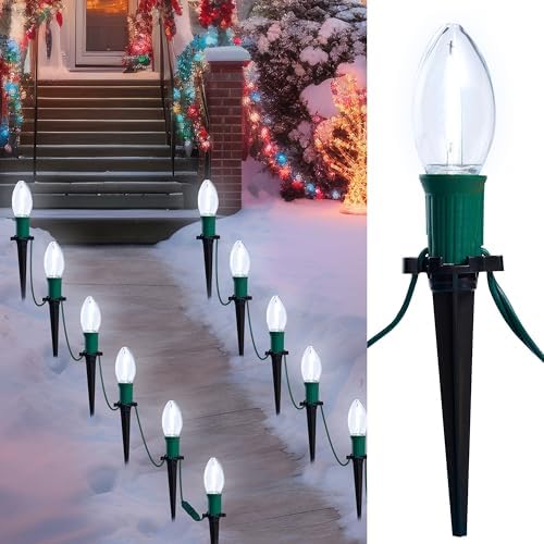 Joiedomi Christmas C9 Pathway Lights Outdoor Decorations 24 Packs, 30.75ft Xmas White Pathway Marker String Lights for Holiday Waterproof Outside Yard Garden, Party, Walkway Decor by Joiedomi