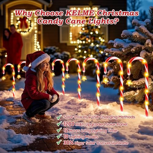 24 Pack Upgraded Solar Candy Cane Lights Outdoor, Christmas Decorations Outdoor Solar Christmas Pathway Lights Waterproof with USB Charging 10 Modes for Yard Garden Lawn Path Walkway Party Xmas Decor - Image 3