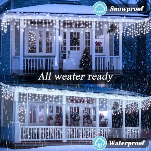 Cool White Christmas Lights Outdoor, 65ft 640 LED Icicle Lights for Outside House with Connectable Clear Wire 8 Modes Timer, Plug in Waterproof for Eaves Yard Party Indoor Holiday Decoration - Image 7