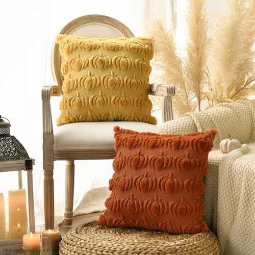 AVOIN colorlife Caramel Yellow Fall Throw Pillow Covers 18x18 Inch - Image 5