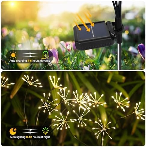 Kwaiffeo 4 Pack Solar Firework Lights Outdoor Waterproof Garden Decor Warm - Image 5