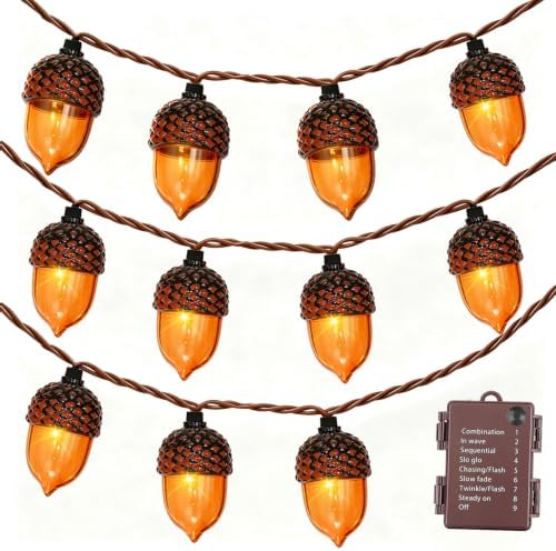 Fall Lights Battery Operated, 11.48 FT 20 LED Fall String Lights with 3D Acorns LED Autumn Lights with Timer 8 Modes Waterproof for Autumn Thanksgiving Halloween Indoor Outdoor Fall Decorations by Unknown