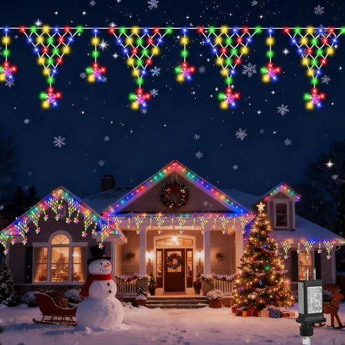 Christmas Icicle Lights, Outdoor Christmas Lights, 13.8FT 218 LED 8 Modes Curtain String Light, Plug-in LED Fairy Light for Wedding, Party, Indoor, Christmas Decoration - Multicolored - Image 2
