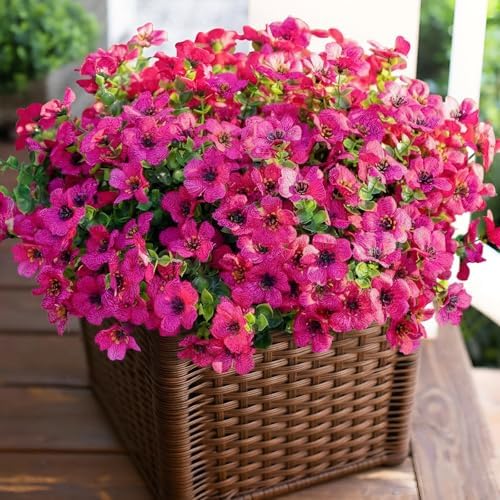Artificial Outdoor Flowers UV Resistant Fake Plants Greenery 12 Bundles Faux Silk Daisy with Eucalyptus Leaves Summer Outdoor Mothers Day Decor for Porch Patio Yard Garden Farmhouse, Hot Pink - Image 5