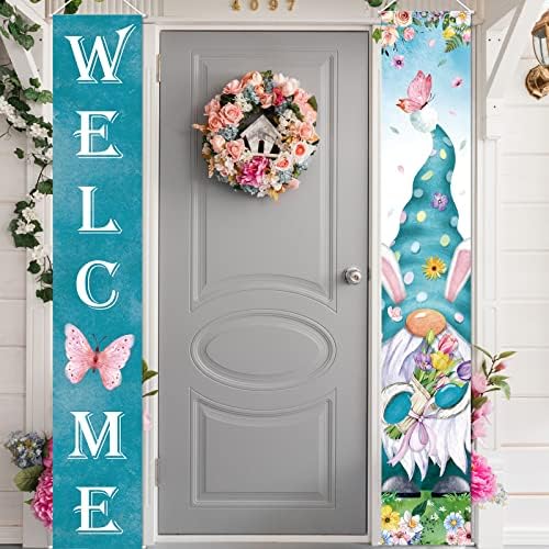 Welcome Spring Porch Banners Spring Gnome Door Banner with Gnome Butterfly Flower Pattern Tulip Hanging Banners Spring Home Decorations for Indoor Outdoor Home Yard Wall Supplies (Tulip Theme) - Image 7