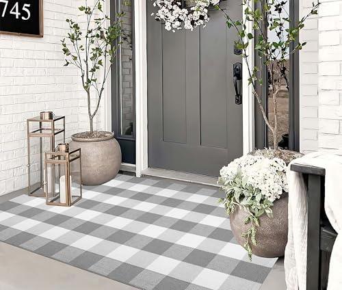 Washable Outdoor Rug 3'x5'Grey White Farmhouse Door Mat For Front Porch - Image 5