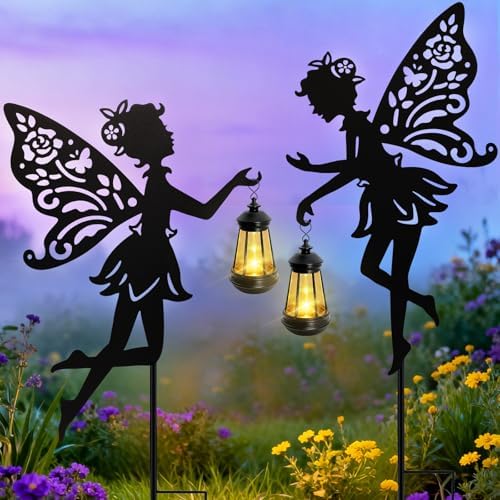 Solar Fairy Garden Lights Outdoor, Hanging Lantern Fairy Stakes by yulloyello