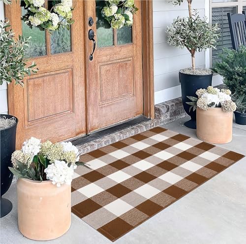 Fall Decor Front Door Mat 27.5"x43.3",Halloween Buffalo Plaid Outdoor Rug - Image 4