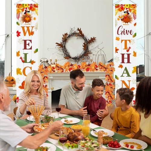 MEHOFOND Give Thanks Porch Banner Sign, Fall Welcome Maple Leaves Thanksgiving Door Decorations, Board Wall Hanging Farmhouse Supplies, Thanksgiving Porch Decor Outdoor for Home Office Holiday - Image 6
